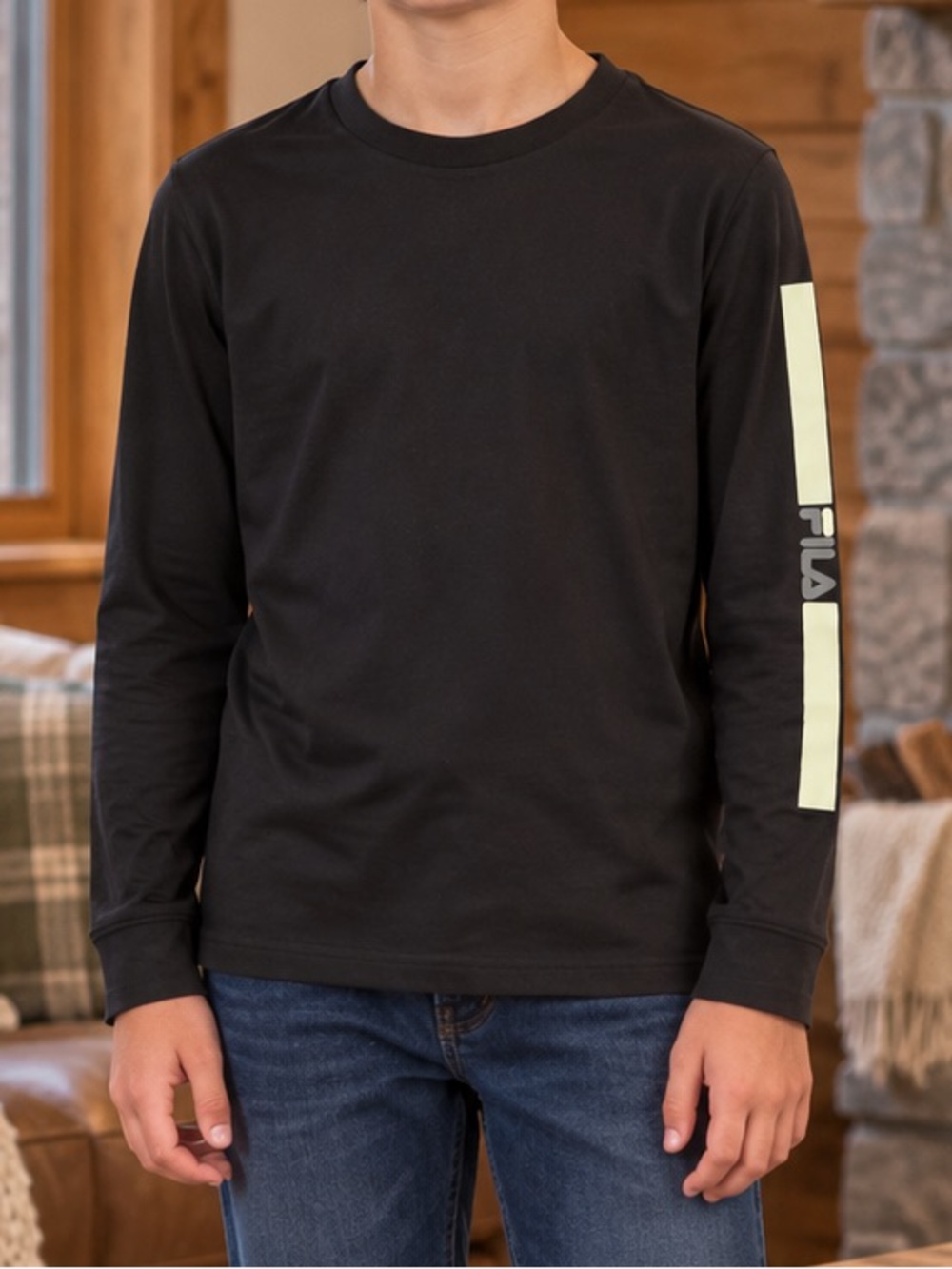FILA- Black Long-Sleeve Logo Shirt Size 12
